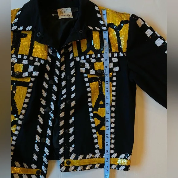 90s Vintage sequin TAXI Jacket Off Duty statement jacket🚕💛🧥🚧 - Picture 6 of 13